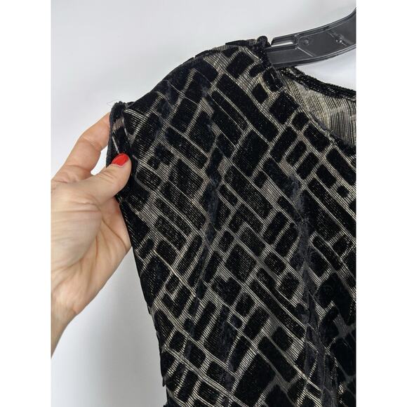 Aryn K. Silk Velvet Burnout Top Party Gold Metallic Black Size Medium Artsy - Picture 2 of 10